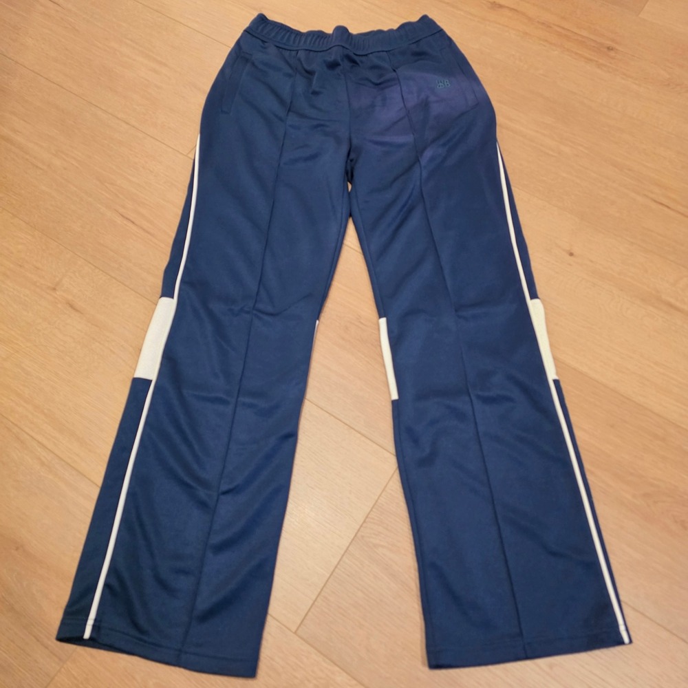 Wales Bonner Mens Small Horizon Blues Wide Leg Track Pants Navy Blue White Panel